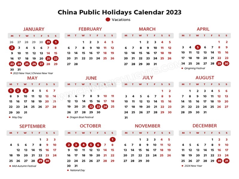 2023年中国的假期，完整的清单在这里!